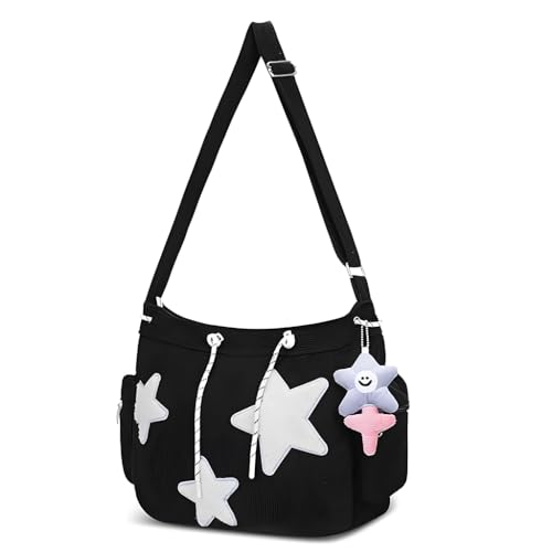 PALAY® Shoulder Bag for Women Canvas Y2k Crossbody Bags Black Star Ladies Sling Bag for Woman PALAY® Shoulder Bag for Women Canvas Y2k Crossbody Bags Black Star Ladies Sling Bag for Woman